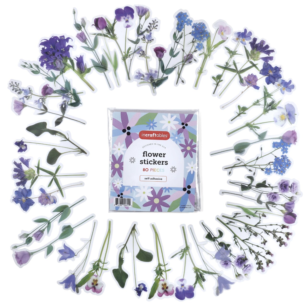 Incraftables Self Adhesive Flower Stickers for Kids (80pcs). Natural Flower Stickers for Scrapbooking. Large & Small Flower Stickers for Water Bottles. Transparent Spring Floral Decals for Crafts